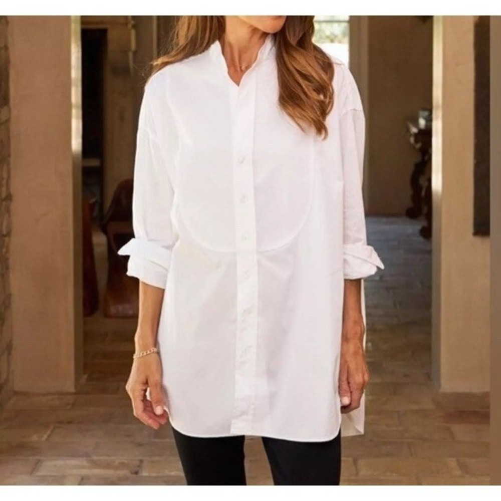 Frank & Eileen Victoria Tuxedo Shirt Womens L White Oversized Button Down Cotton